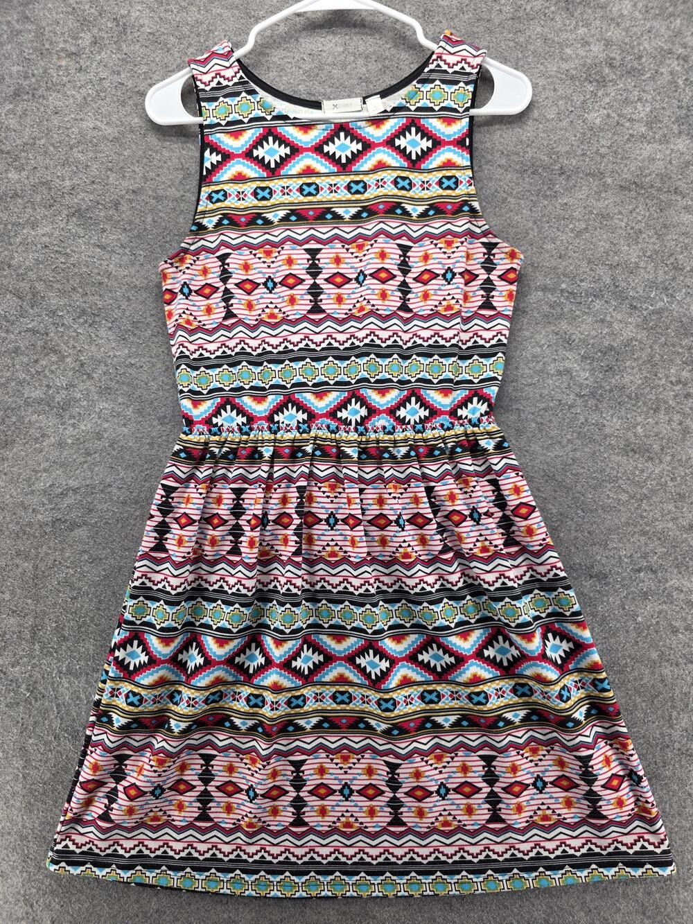 Everly Dress Womens Large Multicolor Aztec Print Sleeveless Fit Flare Made USA